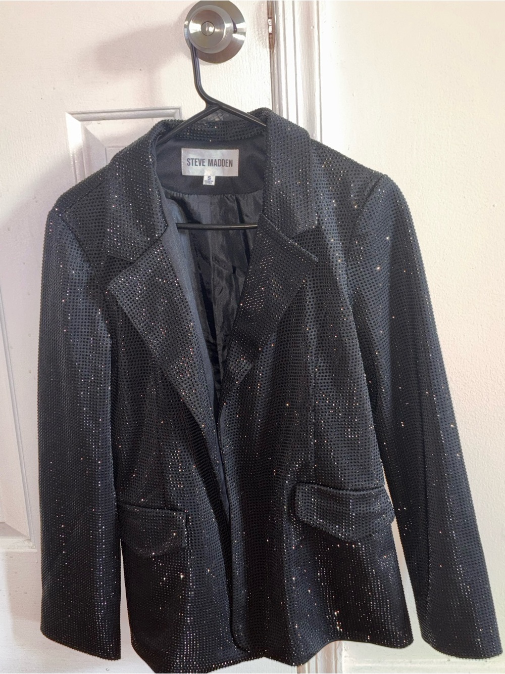 Steve Madden Black Sequin Blazer Jacket with Sparkle